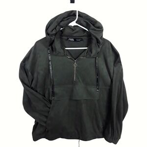 Zara Dark Olive Hooded Quarter Zip Anorak Jacket Kangaroo Pocket M Gorpcore